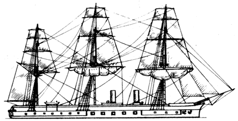 БРОНЕНОСЕЦ С ЦЕНТРАЛЬНОЙ БАТАРЕЕЙ БЕЛЛЕРОФОН, АНГЛИЯ, 1866 г БРОНЕНОСЕЦ С ЦЕНТРАЛЬНОЙ БАТАРЕЕЙ БЕЛЛЕРОФОН, АНГЛИЯ, 1866 г
