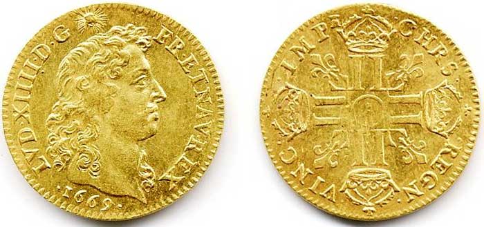 Золотой луидор Людовика XIV 1669 год Золотой луидор Людовика XIV 1669 год
