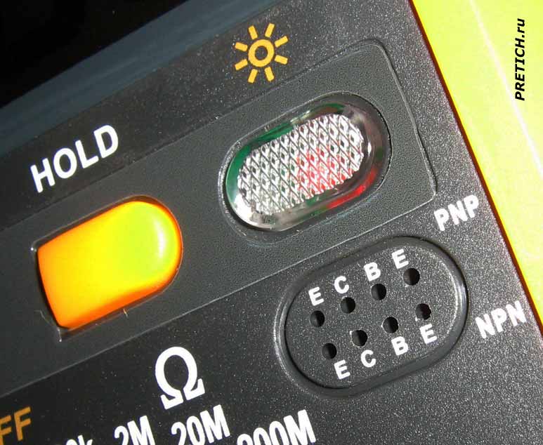 Senit VC890D+ кнопка HOLD и гнездо проверки транзисторов