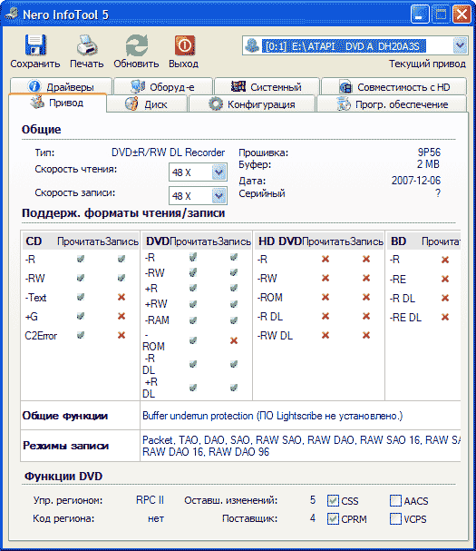 LITE-ON DH-20A3S характеристики и тесты привода LITE-ON DH-20A3S характеристики и тесты привода